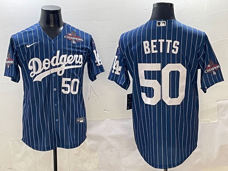 Men Los Angeles Dodgers 50 Betts Blue Stripe Game Nike 2025 MLB Jersey style 2